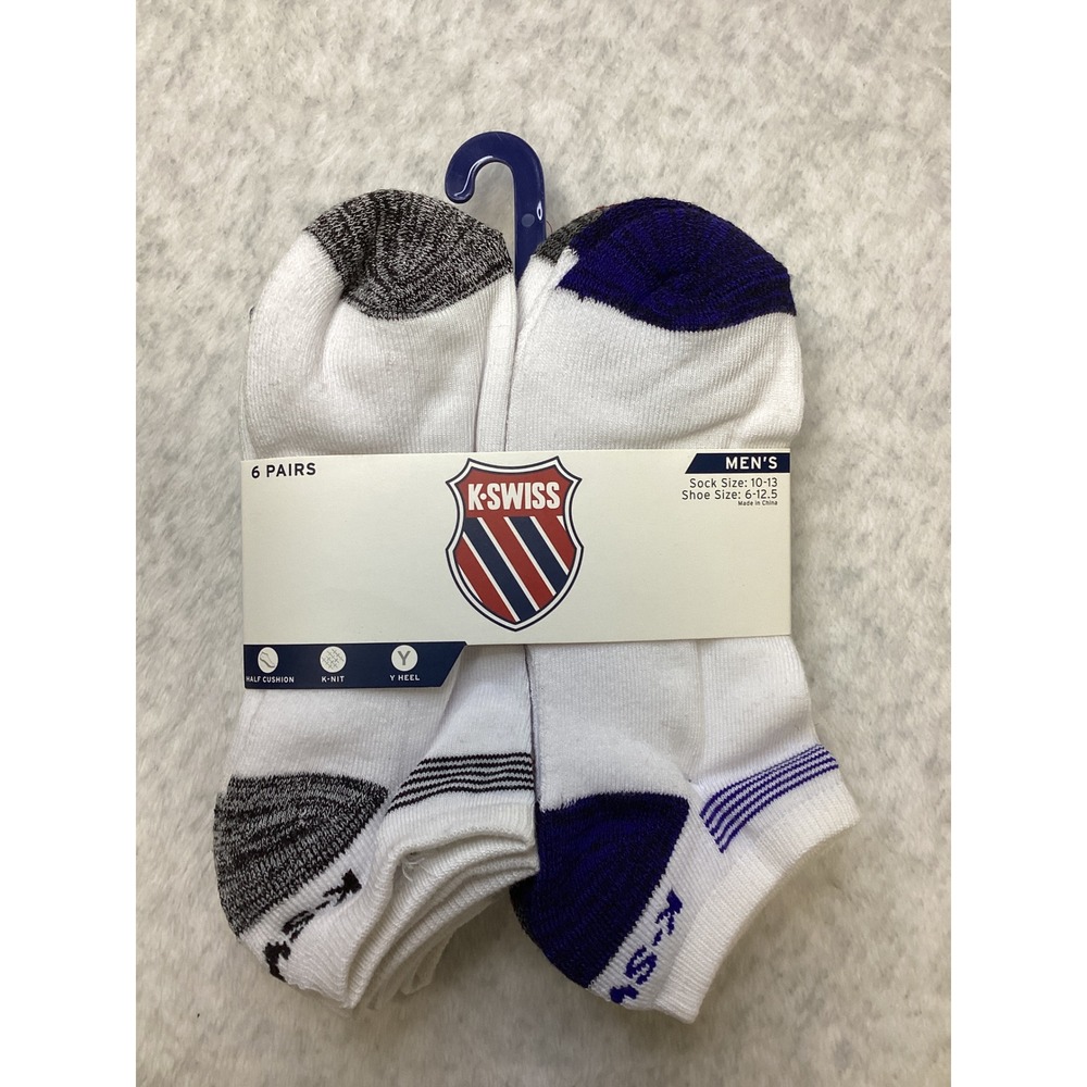K-Swiss Mens Low Cut Athletic Socks 6 Pair Pack White Blue Grey Maroon KS5M9207